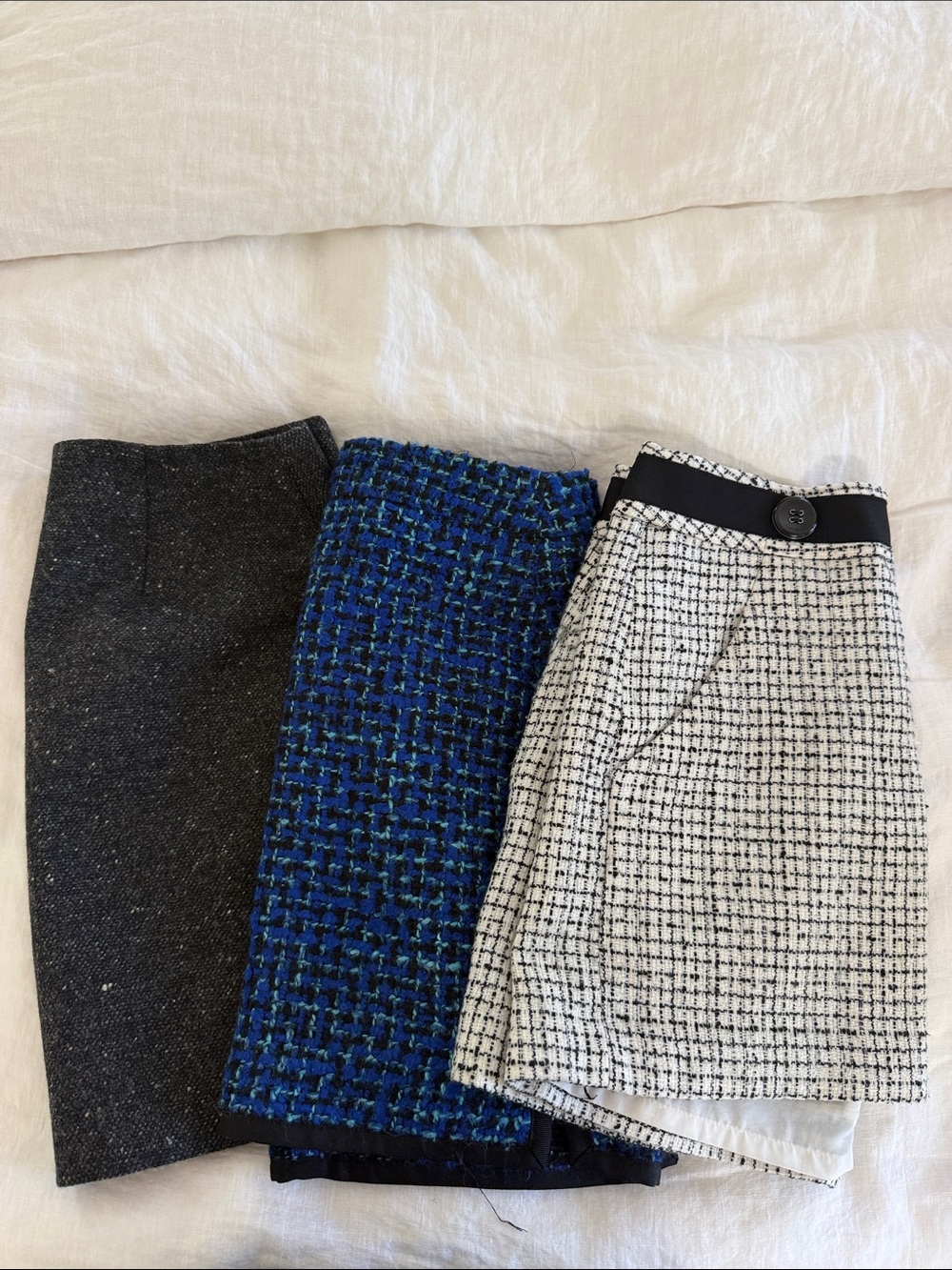 J. Crew Mixed Tweed Pencil Skirt Trio in Black, Blue, White